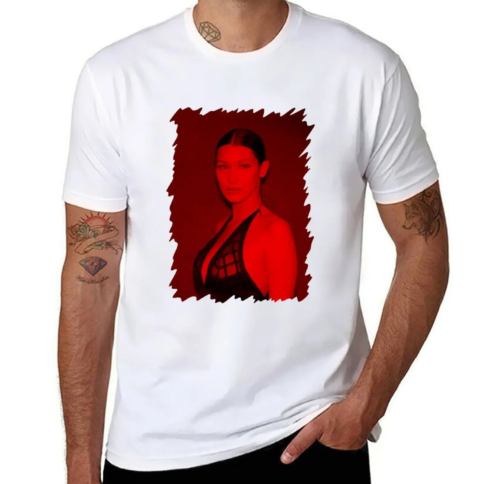 

Bella Hadid - Celebrity (Sexy Pose) T-Shirt mens graphic t shirts man t shirt cotton high quality T-Shirt