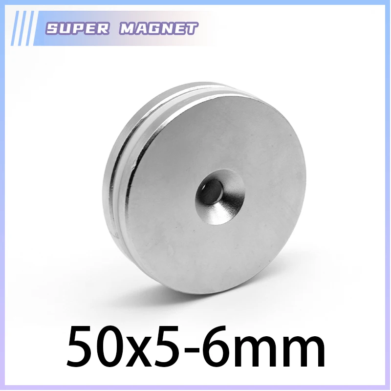 1/2/3/5PCS 50x5-6mm Round Rare Earth Neodymium Magnet 50*5 Hole 6mm Countersunk Big Disc Permanent Magnet Strong 50x5-6 50*5-6