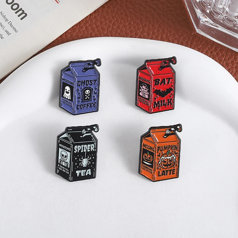 Halloween Punk Juice Enamel Pins Custom Bat Ghost Pumpkin Milk Brooches Lapel Badges Backpack Accessories Jewelry Friends Gift