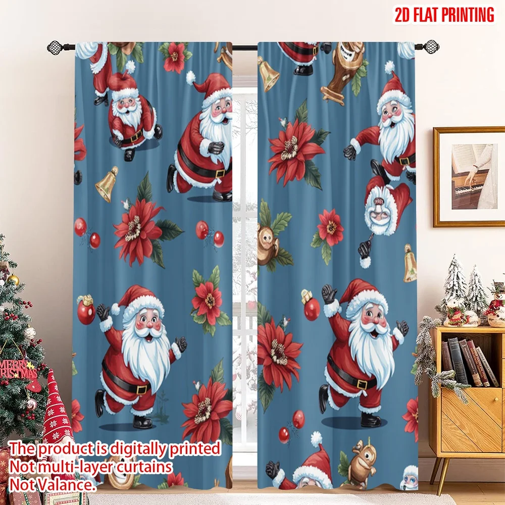

2pcs 2D flat printing Merry Christmas Popular Window Curtains Cute Santa Claus Christmas 100% Polyester Without Electricity