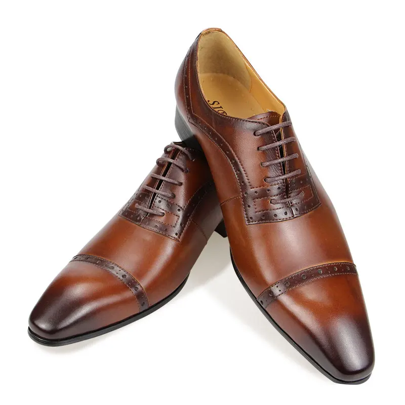 Luxury Handmade Brogue Groom Dress Wedding Shoe Men\'s Leather Shoes Comfortable and Durable Business Formal Oxford Lace-up Shoes