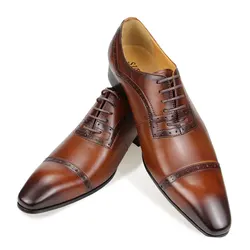 Luxury Handmade Brogue Groom Dress Wedding Shoe Men's Leather Shoes Comfortable and Durable Business Formal Oxford Lace-up Shoes