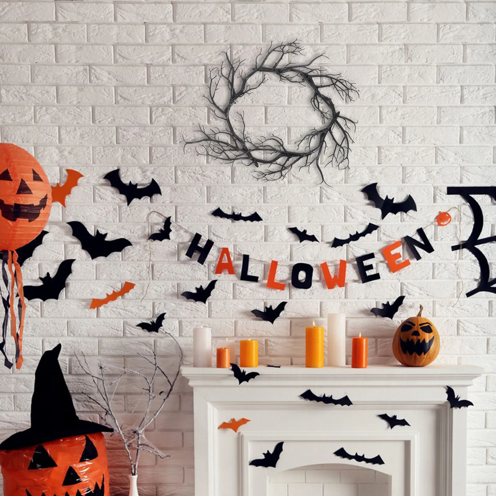 

Artificial Halloween Garland Black Fake Branch Wreath for Door Hanging Haunted Decor Festive Party Ornament Exterior