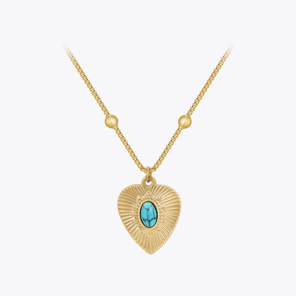 

ENFASHION Collares Para Mujer Blue Turquoise Heart Necklace Pendant Necklace For Women's Stainless steel Luck Jewelry Daily 3424