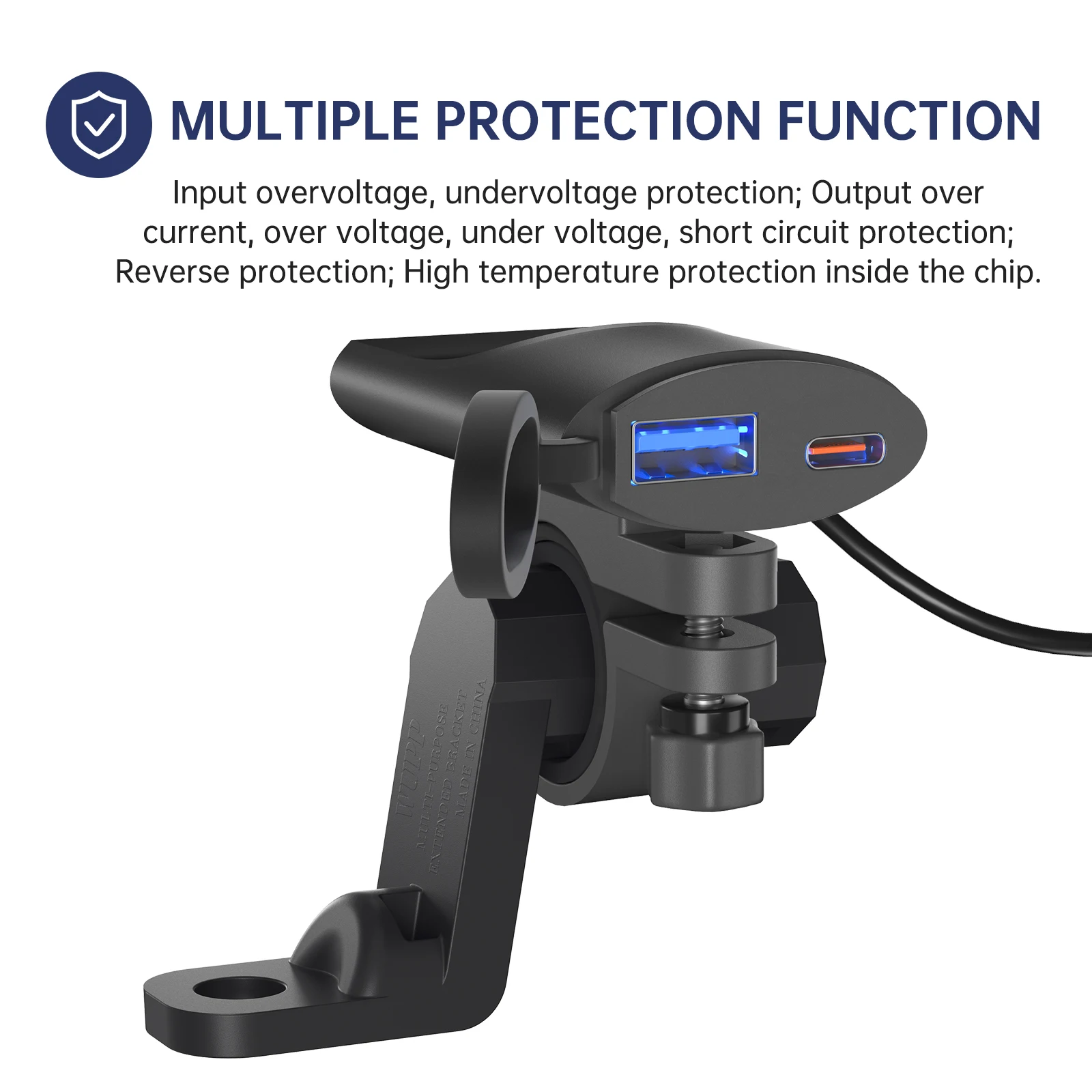 USB Motorcycle Charger Type-C +A Waterproof Fast Charger Socket Adapter Handlebar Mounting Bracket Charger 12V/24V Motorcycle