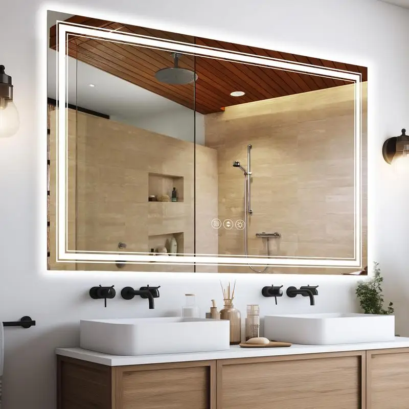 

55x36 Inch LED Bathroom Mirror, Smart Frameless Mirror with Touch Control and Anti-Fog Function