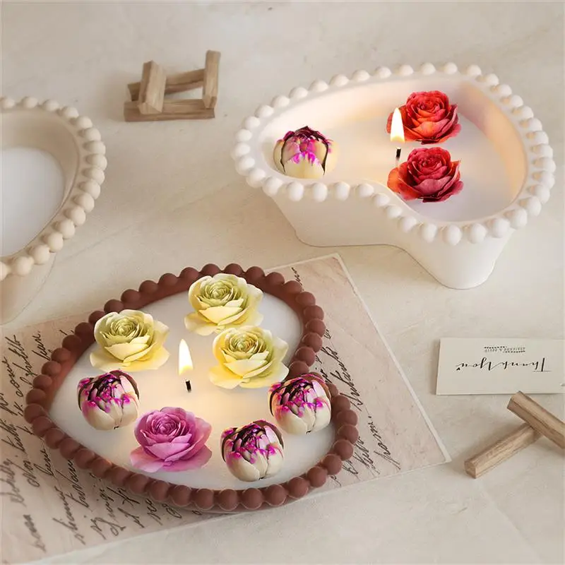 Love Bead Edge Storage Bowl Silicone Mold DIY Gypsum Plaster Candle Cup Flower Pot Mould Jewelry Disc Silicon Molds Resin Making