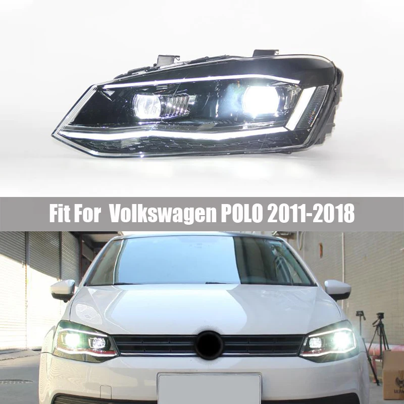 Headlamp Assembly Suitable for Volkswagen POLO 2011 2012 2013 - 2018 Modified GTI Xenon LED Headlamp Lens Streamer Racing Lamp