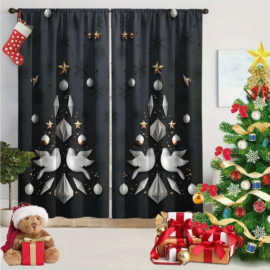 2PCS Christmas Winter Curtains - 3D Printing Cafe 评论和价格