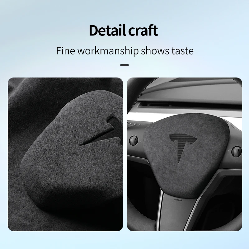 Car Interior Steering Wheel Horn Airbag Cover For Tesla Model 3 Model Y Top Super Suede Wrap Decorative Sheath Shell Accessories