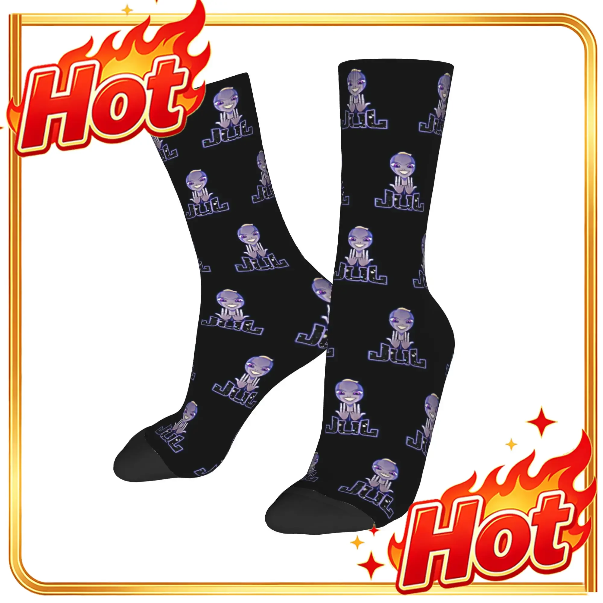 Custom J-Juls Men Women Crew Socks Unisex Fashion Alien Pattern Hip Hop Gesture Spring Summer Autumn Winter Dress Socks