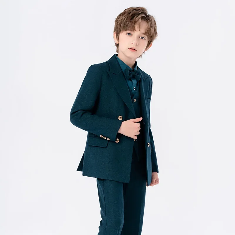 Boys Green Slim Fit Suits Formal Wear Children Teenager Best man Host Performance Clothes Kids Gent Students Party Full Dress