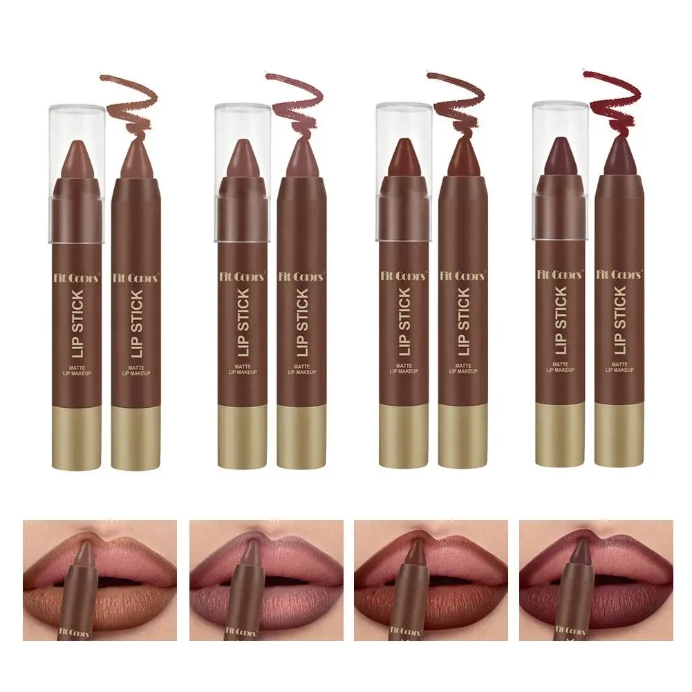4 สีแมทลิปสติกปากกาไล่ระดับสีลิปไลเนอร์สีแดงสีน้ำตาลช็อกโกแลตลิปสติกดินสอติดทนกันน้ำเซ็กซี่ผู้หญิงแต่งหน้า