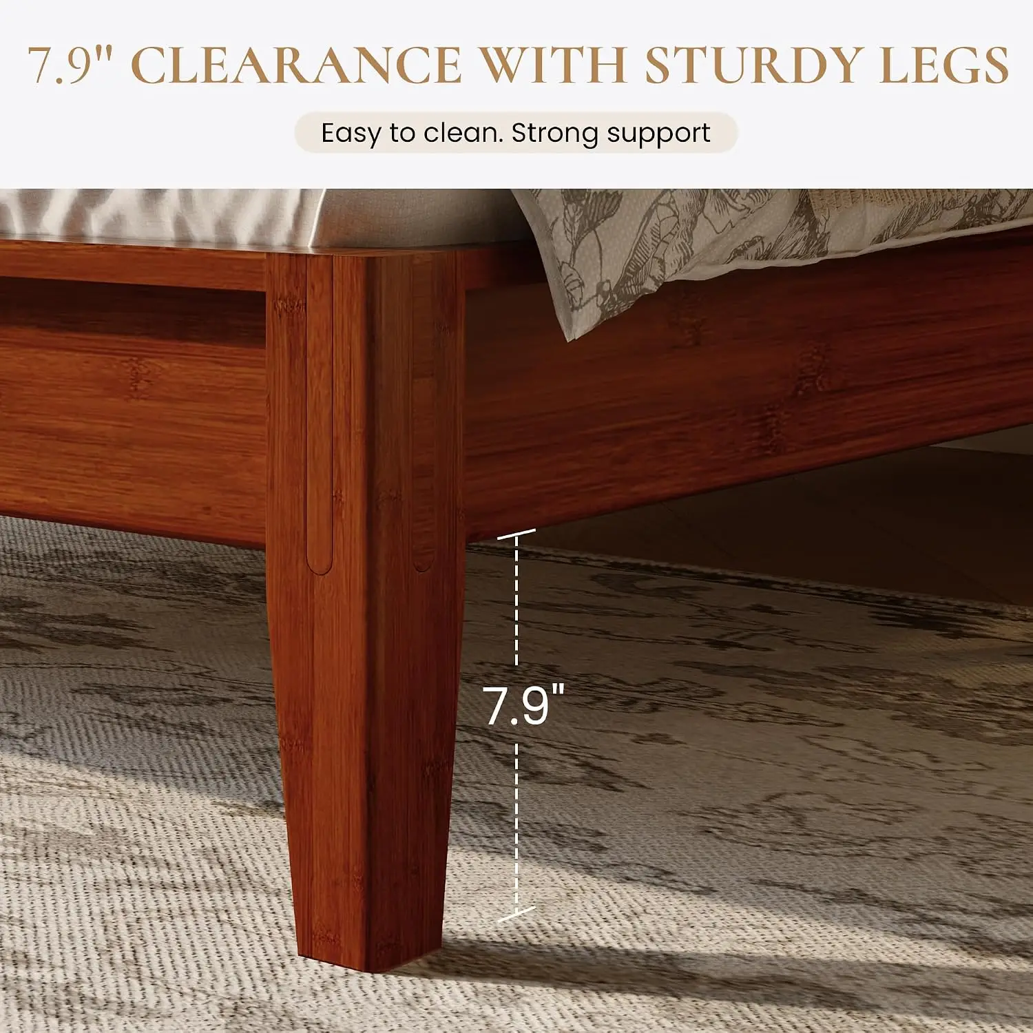 Queen Size Bamboo Bed Frame with Tall Headboard, Japanese Joinery Platform Bed, Sturdy Wood Slat Support, 7.9", Customized - view 4