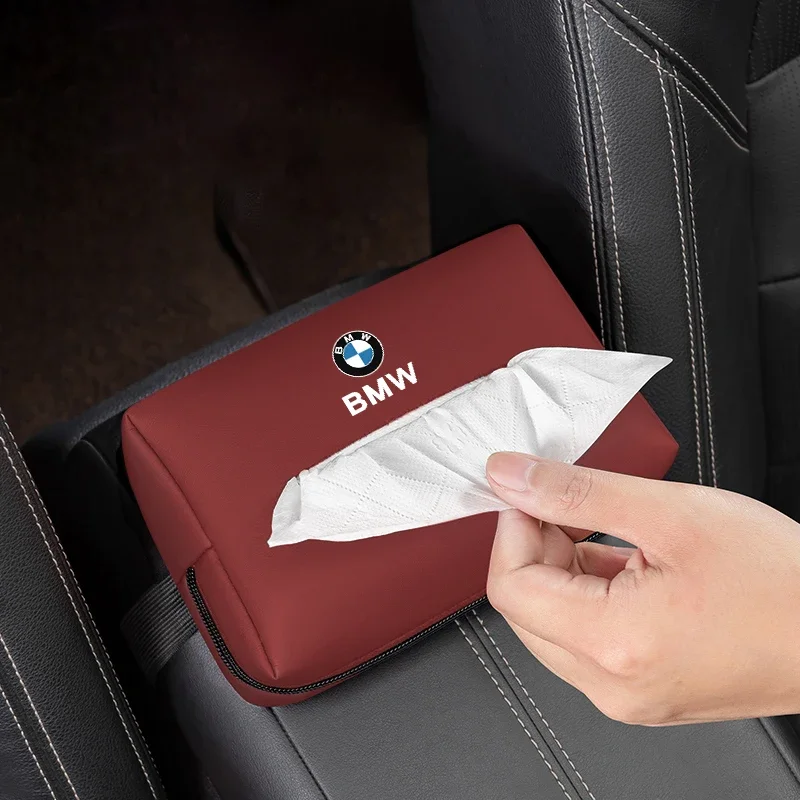 Car Tissue Box Leather Paper Towel Storage Bag Accessories For BMW M3 M4 M5 G42 G30 G20 E39 E36 E87 E53 F44 F07 F34 G15 G16 G23