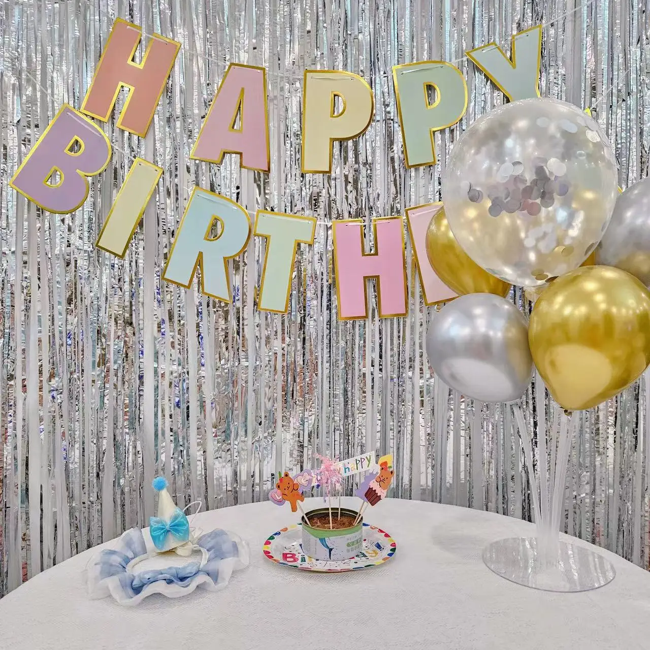 

Набор украшений на день рождения для домашних животных, кошки, собаки, одежды для вечеринки, модный фон, воздушный шар, мерцающий фон, одноразовый