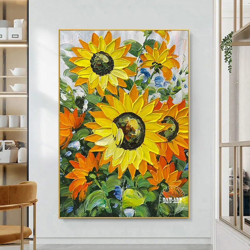 

Abstract Art Palette Knife Oil Painting Sunflowers 3d Picture Beautiful Scenery Unframed Home Goods Wall Art Canvas Painting