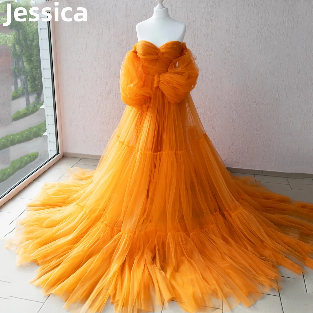 

Jessica Princess Prom Dresses Puff Long Sleeves Evening Dress Tulle Tailing Formal Occasions Elegant Lady Wedding Party Dress