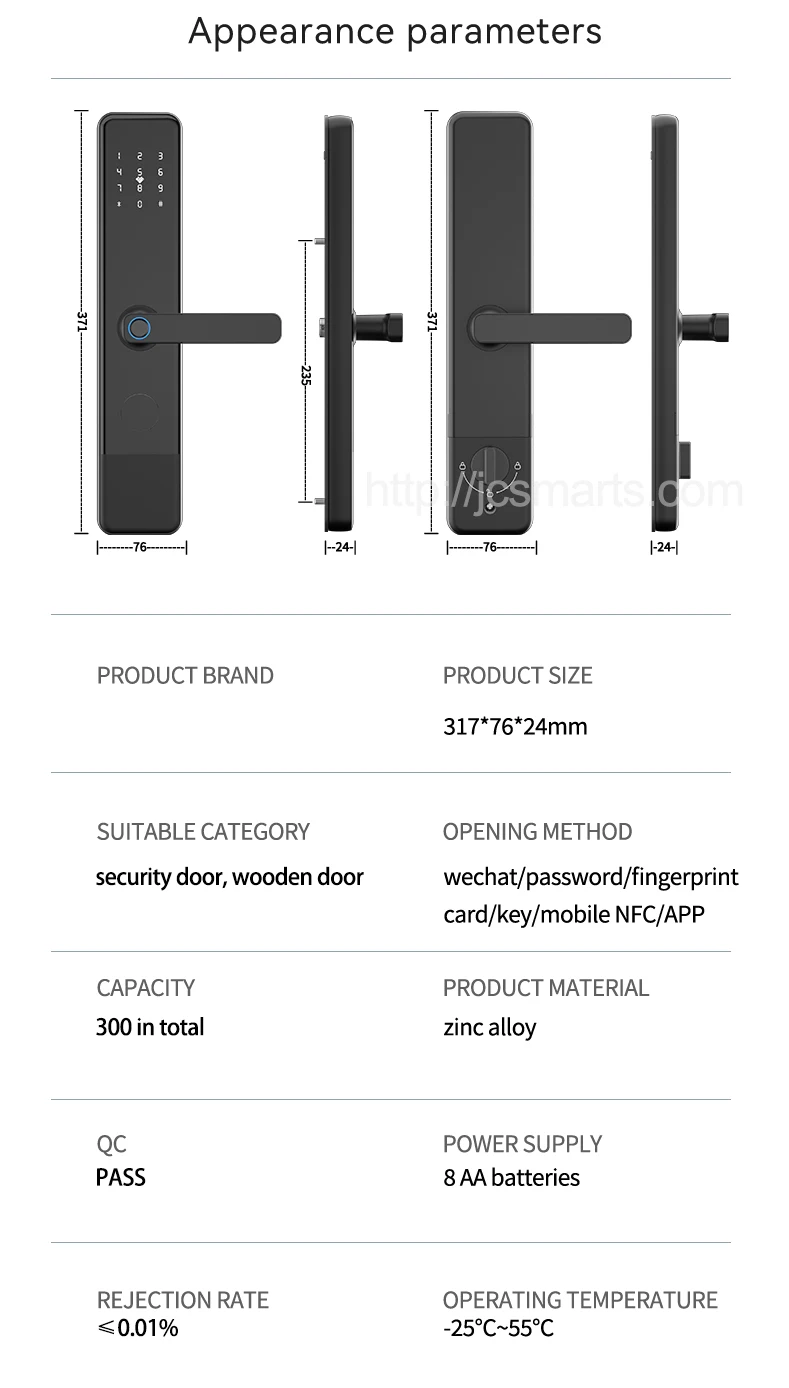 Neuankömmling Wifi Remote Ttlock App Keyless Security NFC-Karte Finger abdruck Passwort Digital Smart Locks mit 8 stücke Batterien betrieben – Detail 21
