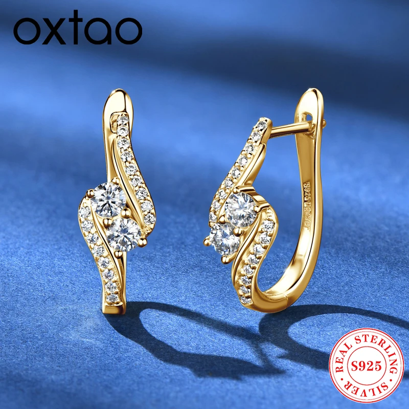 

OXTAO U-образные серьги-кольца из настоящего стерлингового серебра 925 пробы с муассанитом, бесконечные серьги-кольца для женщин, свадебные украшения, подарок GRA
