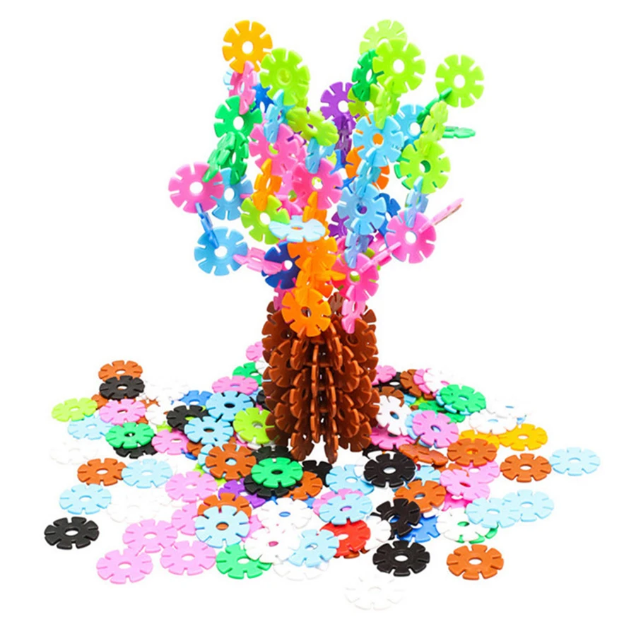 60/100/200pcs Snowflake Buliding Blocks 2 Colors Available Children Puzzle Plastic  Early Education Toys Gift for Kids