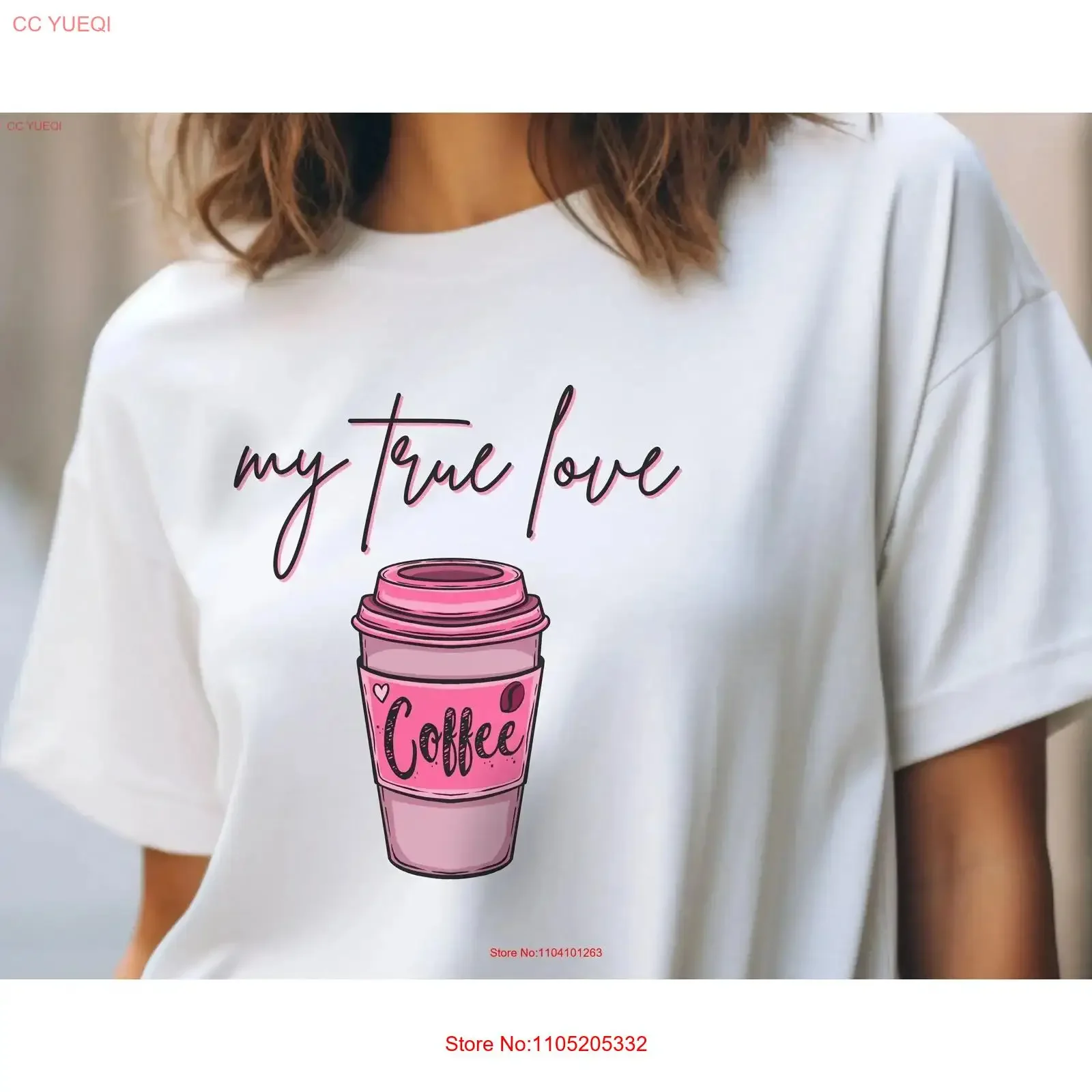 Valentine's Day T Shirt My True Love Coffee Drinkers ed Addicts Galentine's Pink Coquette Lovers vintage Washed homme Casual