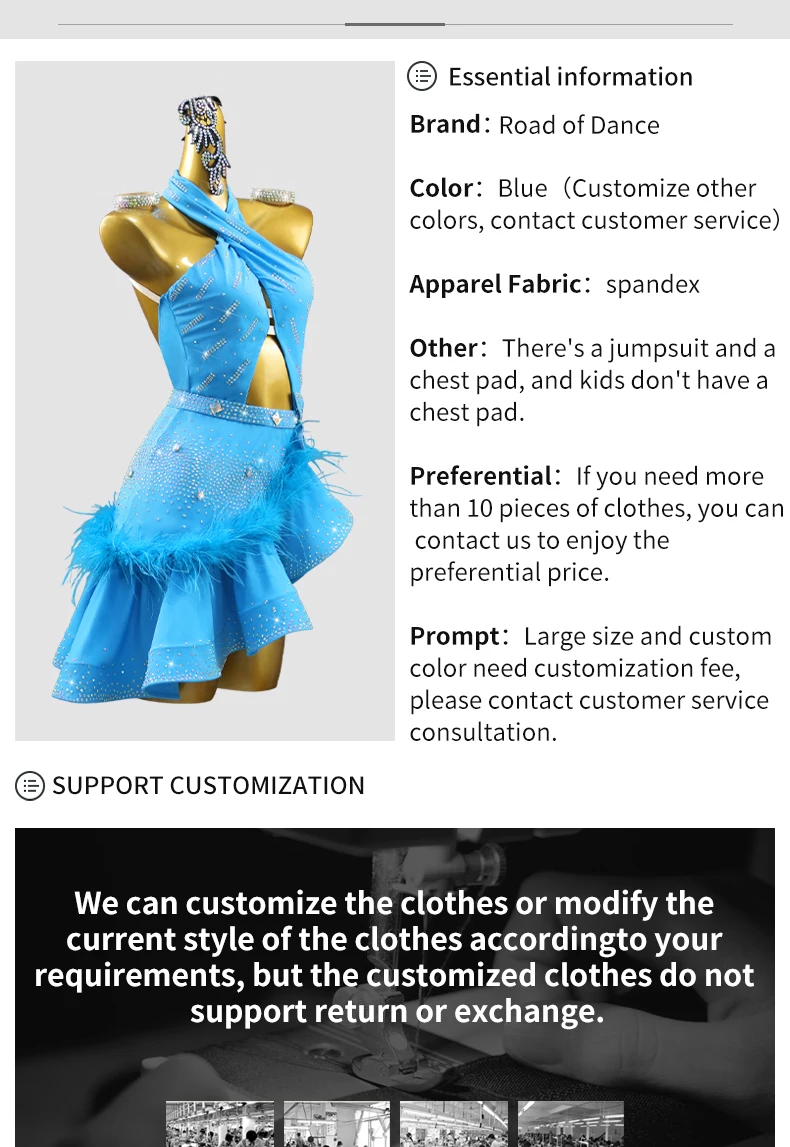 Latein-Tanzkleid für Damen, Ballkleid, Federkostüm, Trainingskleidung, Tanzkostüm für Samba, Tanzbekleidung, Wettbewerbskleid, Rock, Bühnenkleidung. – Detail 3