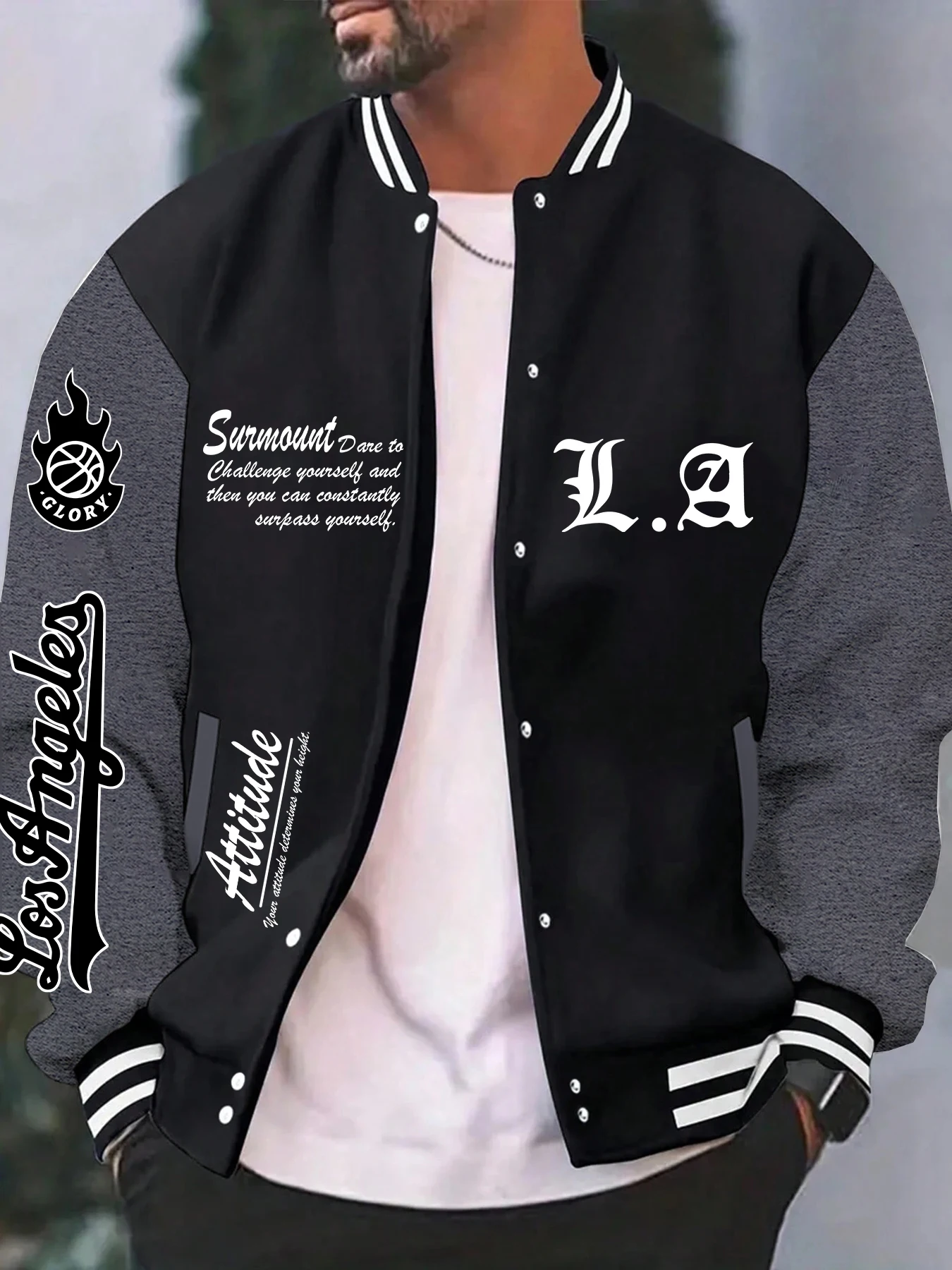 

Бейсбольная куртка с принтом «Твоя достопримечательность» для мужчин, повседневный свободный топ, осенняя флисовая одежда, пальто в американском стиле хип-хоп