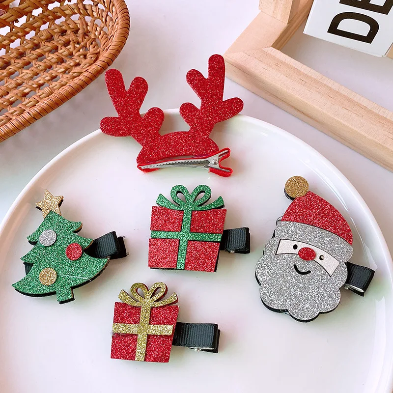 Cute Snowman Elk Xmas Tree Hair Clip For Children Christmas Headdress Wool Knitted Hairpin Side Bangs Hair Barrettes Wholesale