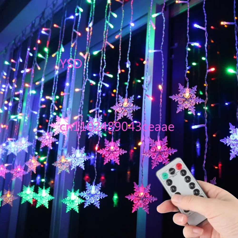 Battery USB Operated Snowflake Curtain LED String Lights Indoor Outdoor Decoration Christmas Wedding Party Holiday Lighting