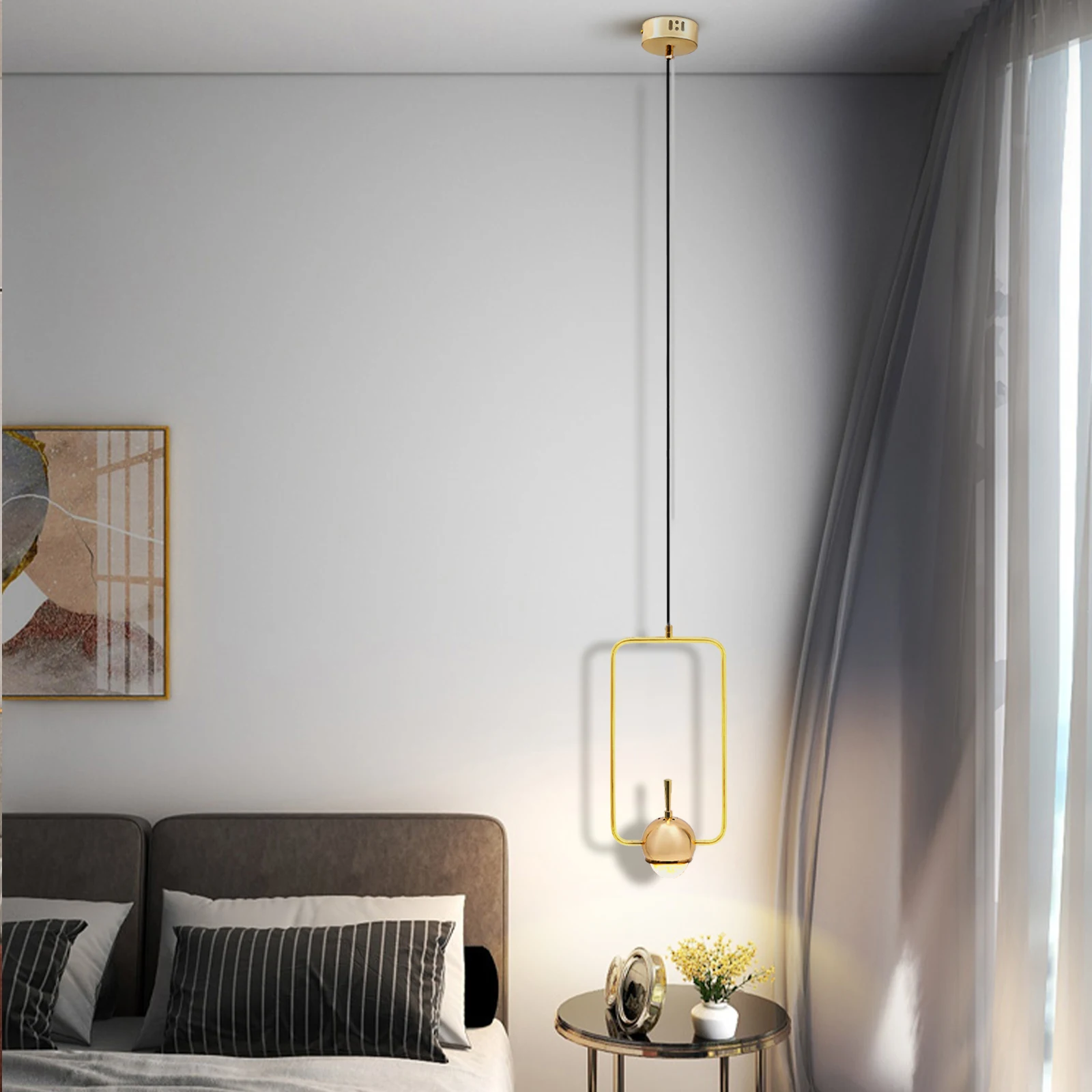 Modern Golden Rectangle Tube LED Ceiling Light Metal Suspension Hanging Pendant Lamp