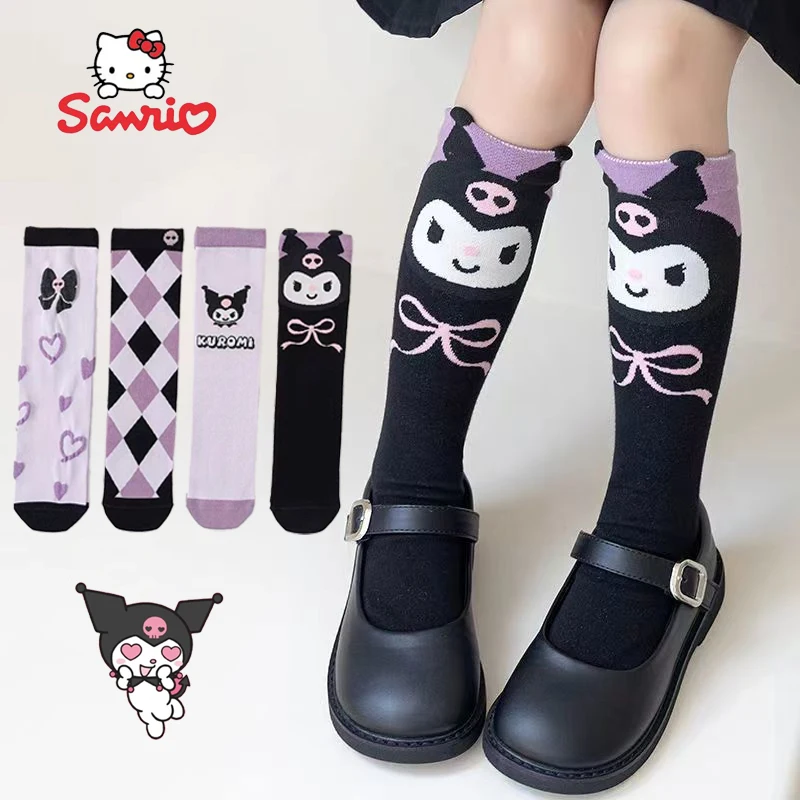 Sanrio Kuromi-calcetines largos de algodón puro para niños, medias de baile, estilo japonés JK Lolita, accesorios dulces para niñas