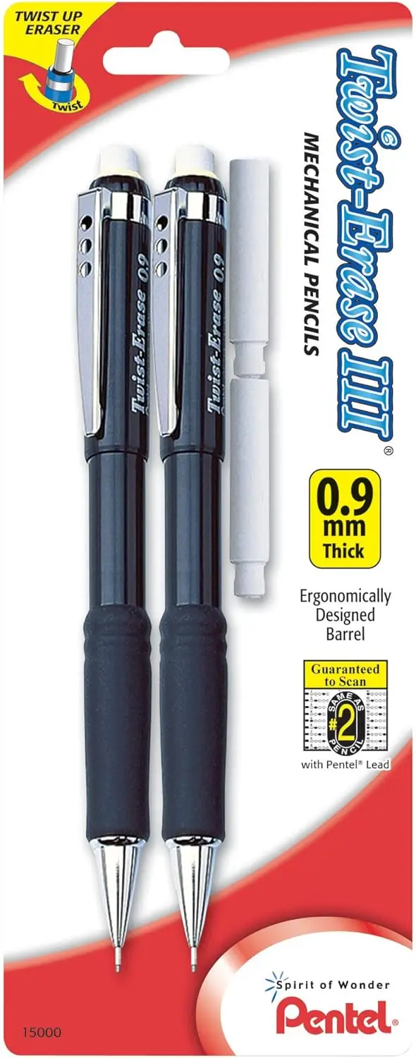 

Twist-Erase III Mechanical Pencil, 0.9mm, Assorted Colors with Eraser Refills, Pack of 2