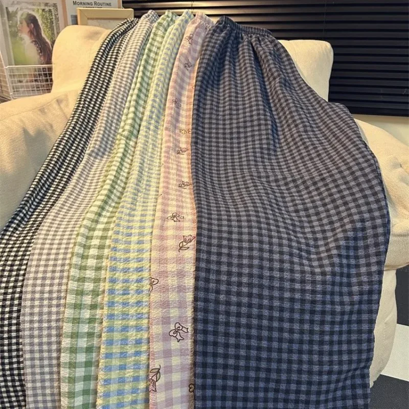 

Высокие женские удлиненные брюки для сна в клетку | Легкая свободная повседневная верхняя одежда - удобные брюки для дома