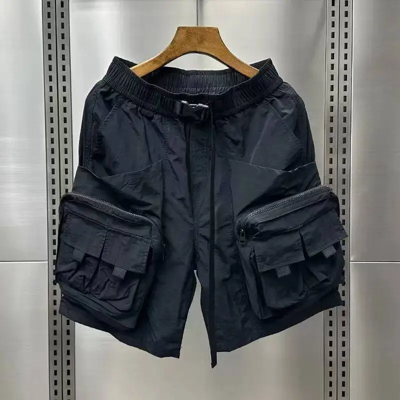 

American Fashion Multi Pocket Shorts For Men Summer Casual Retro High Street Solid Color Workwear Style Loose 6XL Shorts