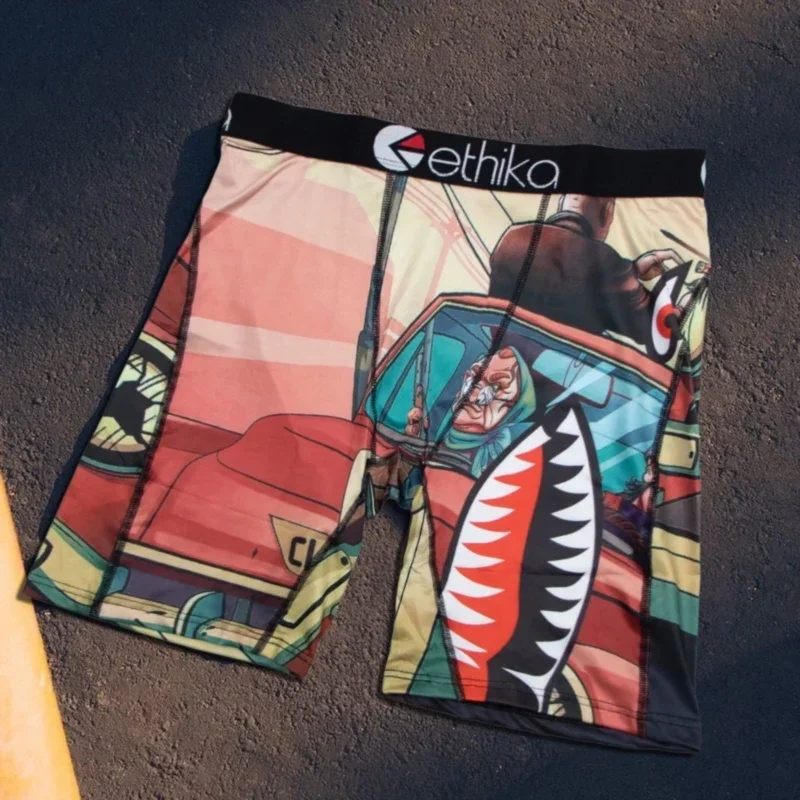 

ETHIKA Men Boxershorts Nylon Breathable Mesh Crotch Man Underwear Men's Panties Plus Size 3XL Men Underpants Printed Men Trunks