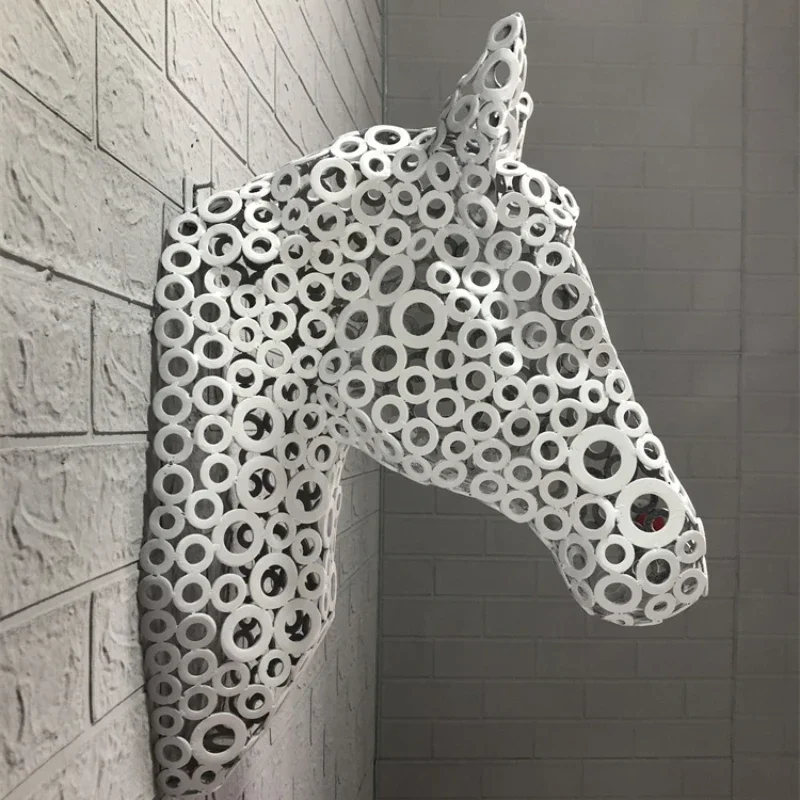 Bedroom background decoration, work iron art, white horse head wall hanging, covering and embarrassing