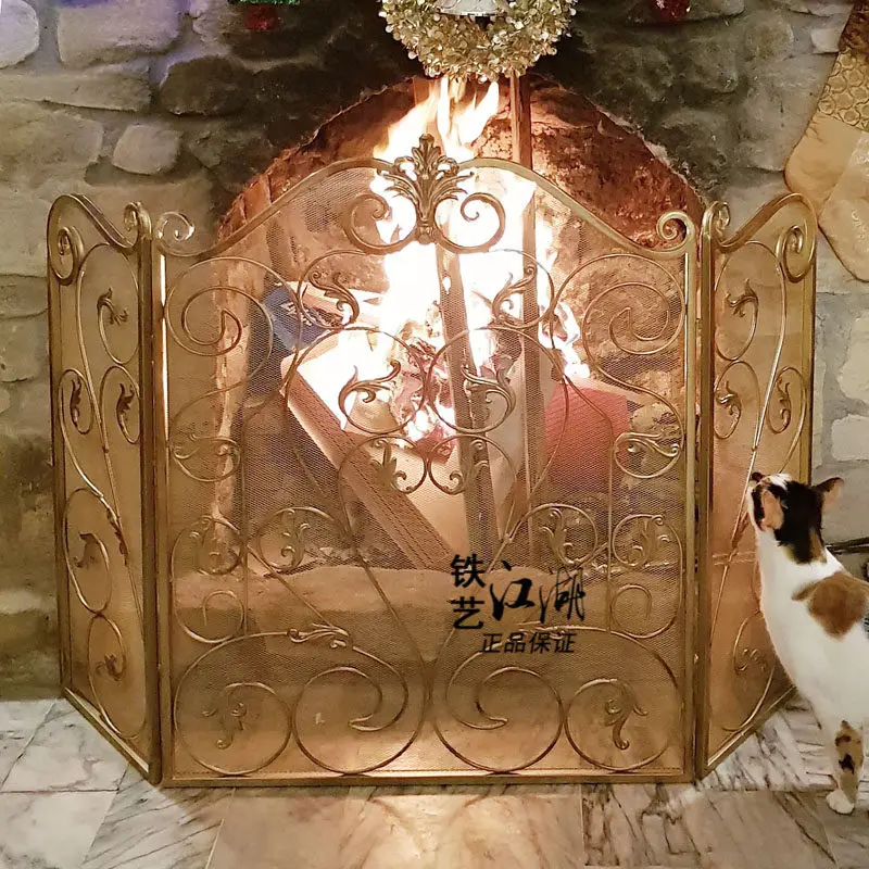 Living room European fireplace screen fire bar fireplace core embedded with mesh wrought iron partition hollow decorative