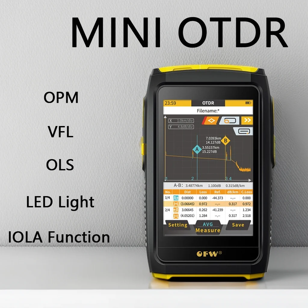 Mini OTDR Active Fiber Live Test 1550nm 20dB 80KM Fiber Reflectometer Touch Screen OPM VFL OLS iOLA Event Map Fiber Tester