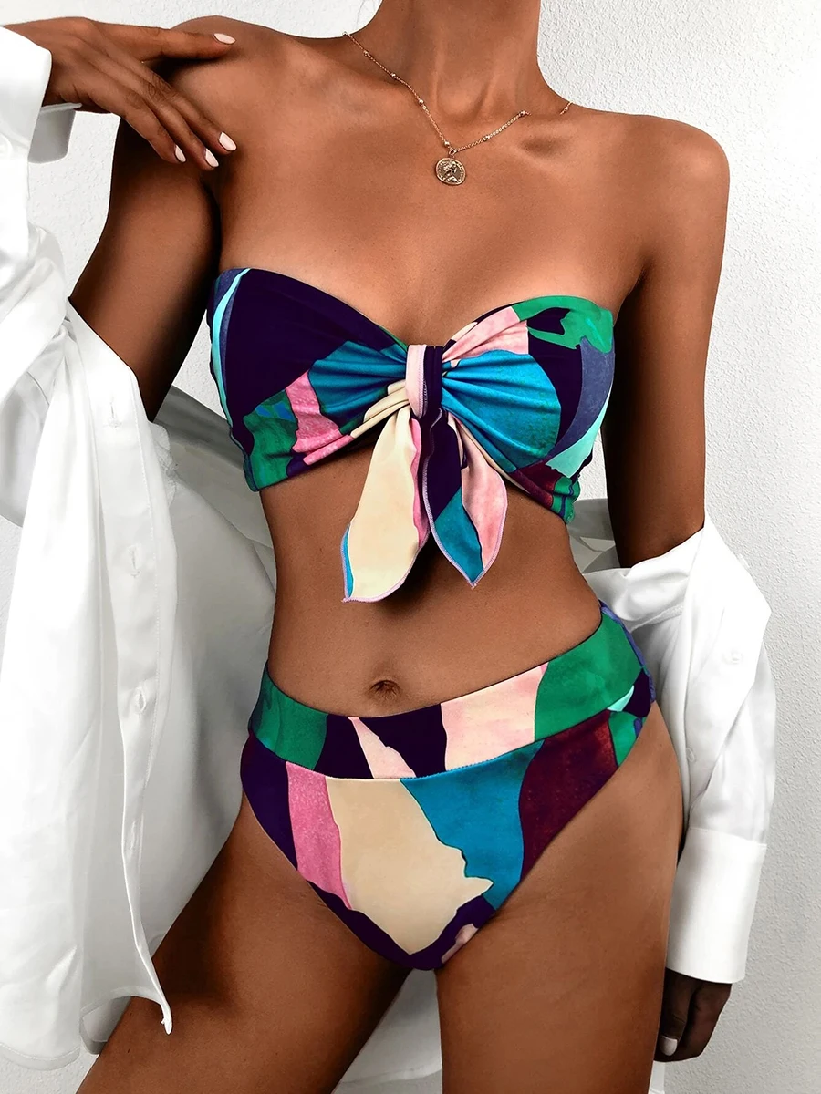 Maillot de bain sexy pour femmes, bikini taille haute, nœud papillon, ensemble deux pièces, tenue de plage, 2024