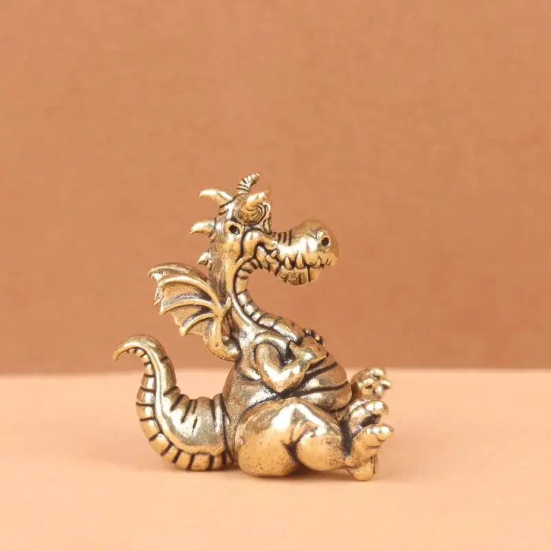 Vintage Messing Molliger Drache Miniatur-Statue Glücksbringer Dekorative Figuren Heimdekoration Ornamente Kunsthandwerk – Detail 2