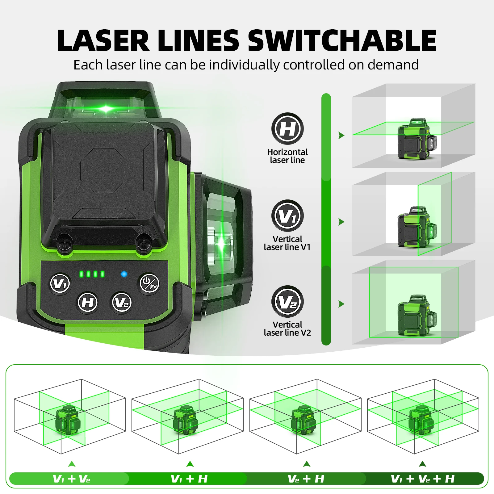 Huepar 3x360°Green Beam 12 Lines Laser Level Self-Leveling Cross Line Laser Level Tool Set With Magnetic Bracket & 1.27M Tripod