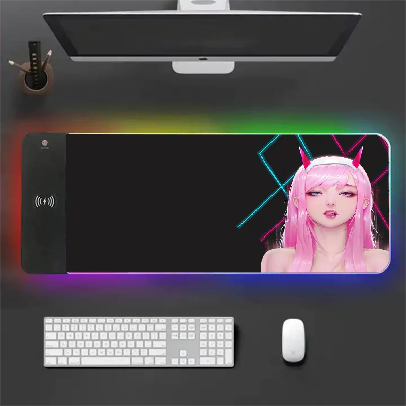 

Mouse Pad Rgb Desk Mat Anime Mousepad Zero Two Darling In The Franxx Mats Setup Gaming Accessories Wireless Charging Carpet Pads