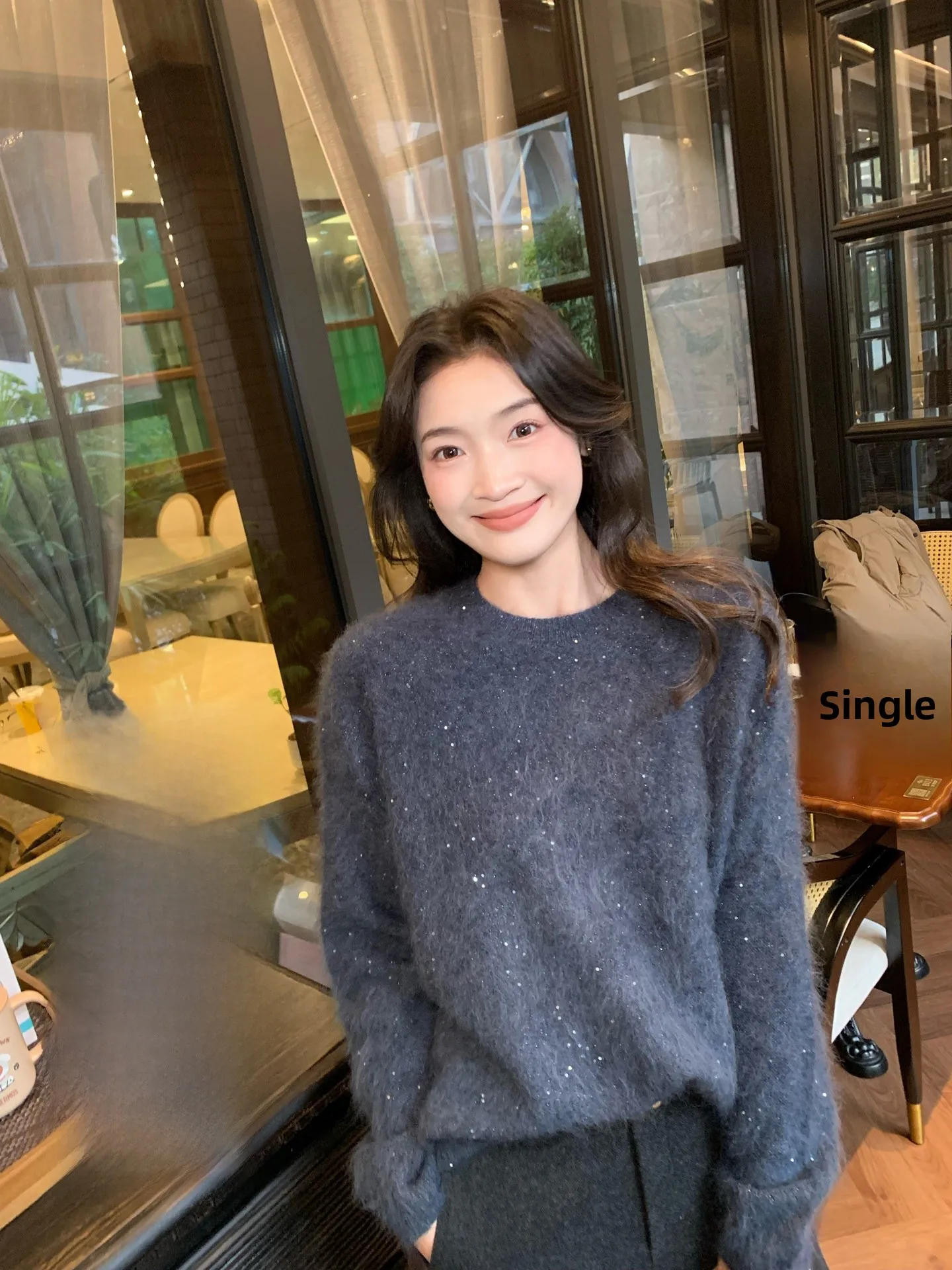 

Fol Else Soft iny Silk Wool Camere Knitted Sweater Starry Night Aosphere Casual Loose Fit Women's Winter Warm Long Sve