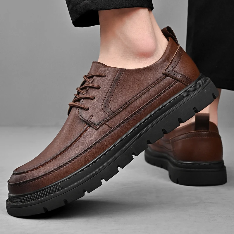 

Men's Derby Leather Shoes Casual Gentleman Retro British Style Office Business Luxury adult minimalist shoes Thick soled suit