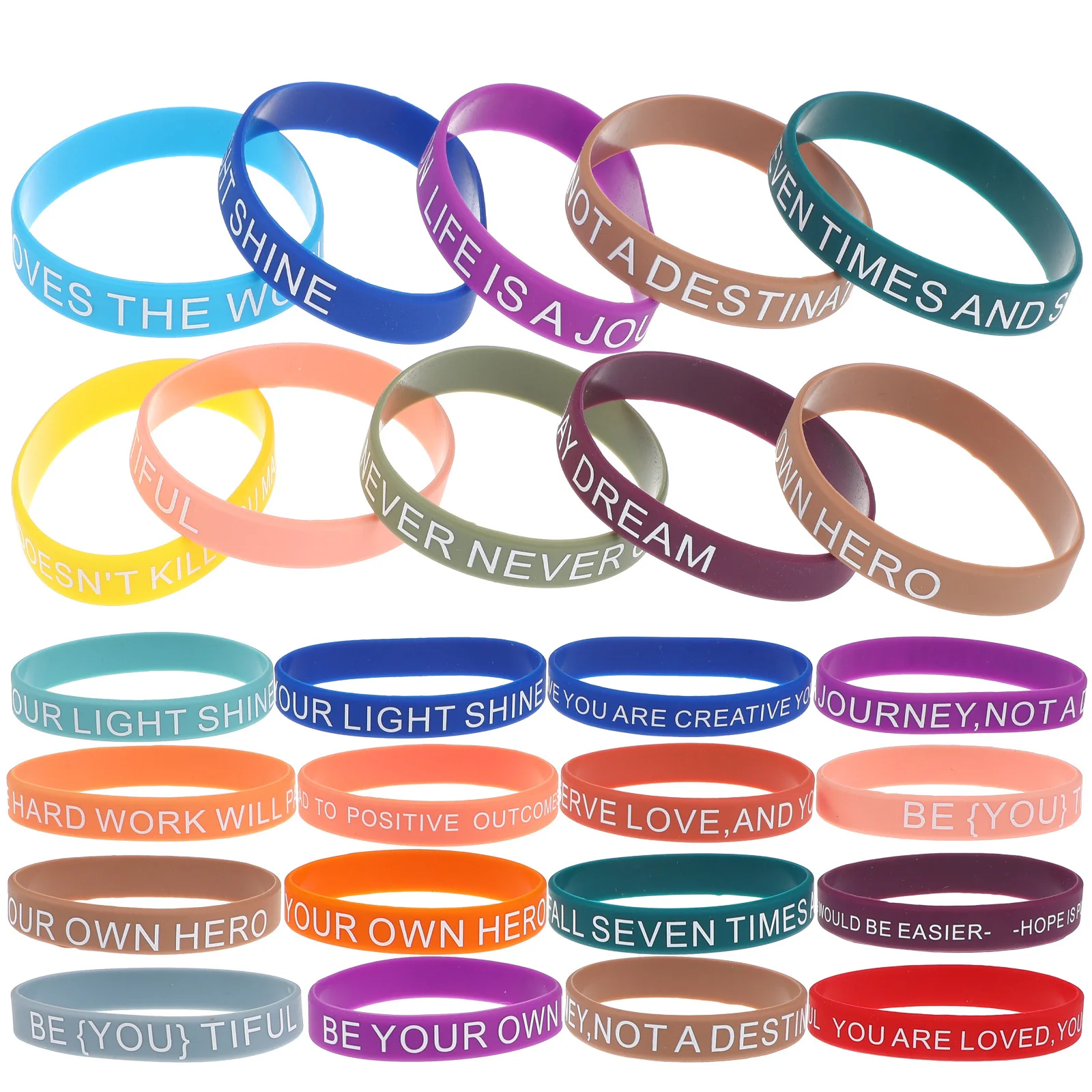 

60Pcs Inspirational Quotes Silicone Wristbands Unisex Elastic Bracelets Teen Motivational Positive Bands Colored Strap