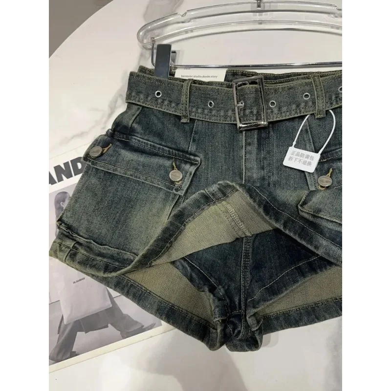 Mini short taille haute pour femme, mode, simple, solide, ceinture, décontracté, été, 2024