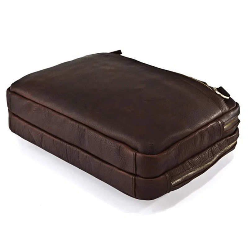 Portfolio Genuine Vintage Leather Men Briefcase 14"laptop Bag men Business Tote Handbag Shoulder bag Brown