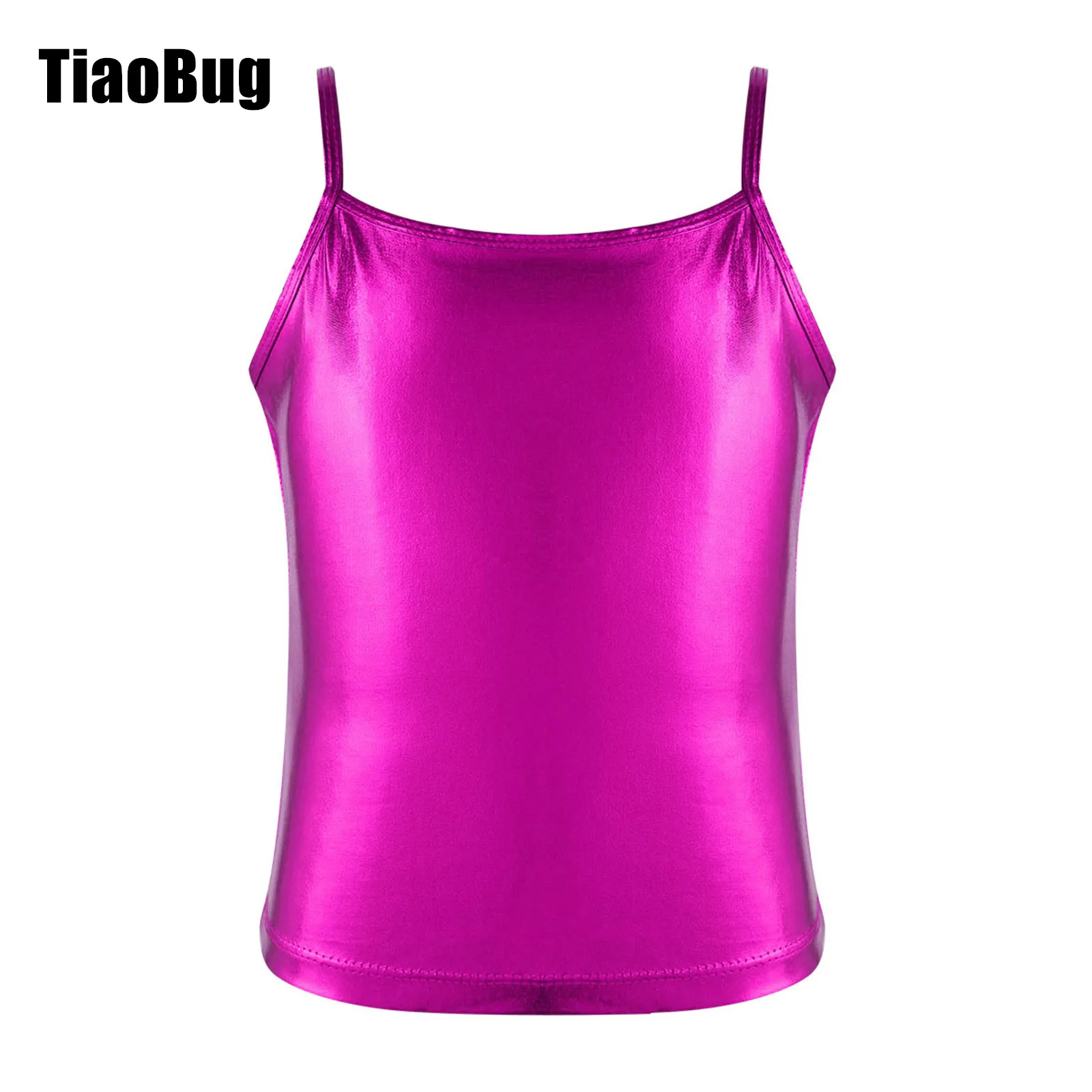 

Big Girls Shiny Metallic Color Camisole Tank Top Spaghetti Shoulder Straps for Dance Competition Stage Performance