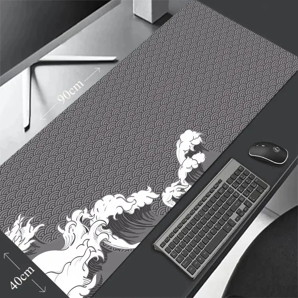 XXXL Mouse Mat Game Carpet Rubber Keyboard Pads 60x120cm Japanese Great Off Wave Mouse Pad Gamer Large Black and White Mousepads